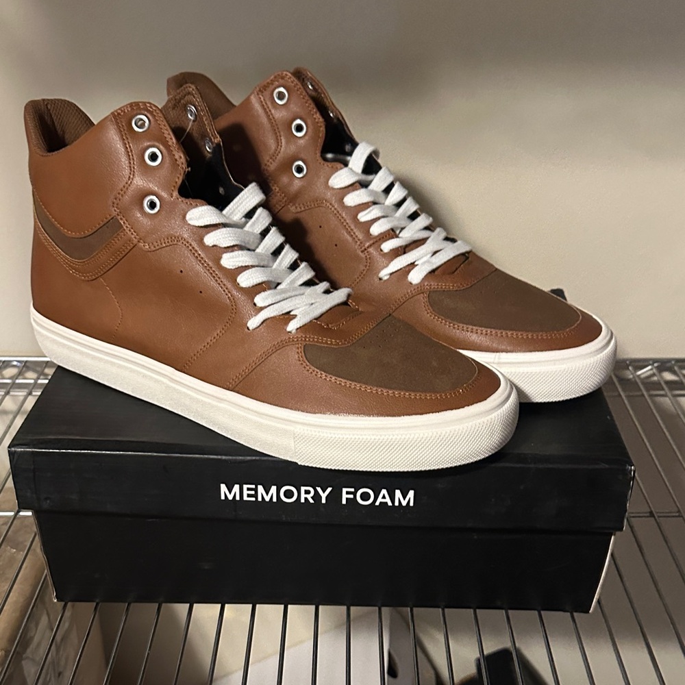 London Fog Brown High-Top Sneakers with White Soles